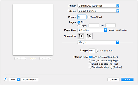 figur: Marg i dialogboksen Skriv ut
