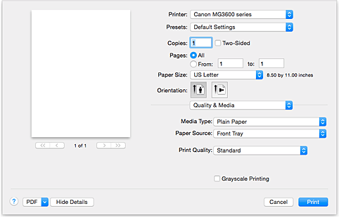 şekil:Yazdır iletişim kutusunda Kalite ve Ortam