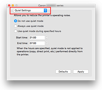 Imagen: Configuración silenciosa de Canon IJ Printer Utility