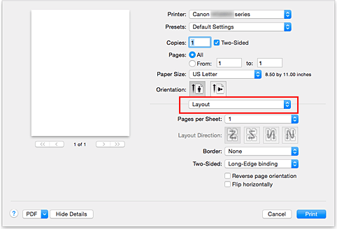 figur: Layout i dialogrutan Skriv ut