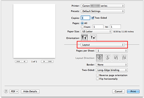 Abbildung: "Layout" im Dialog "Drucken"