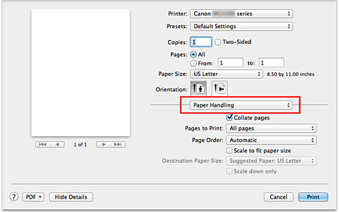 figure:Paper Handling in the Print dialog