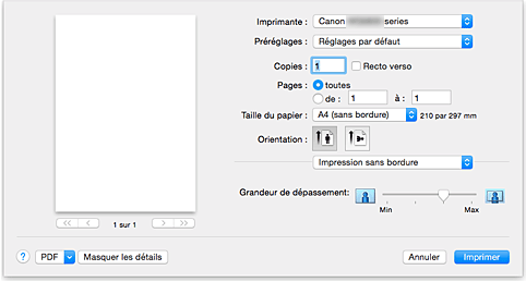 figure : Impression sans bordure dans la Boîte de dialogue Imprimer