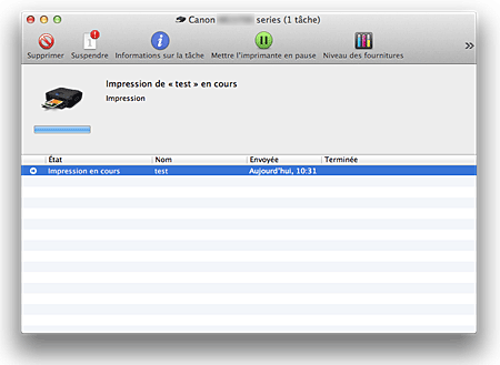 figure : Écran d'état de l'impression.