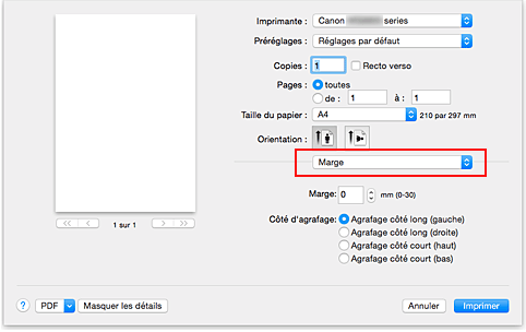 figure : Marge dans la boîte de dialogue Imprimer