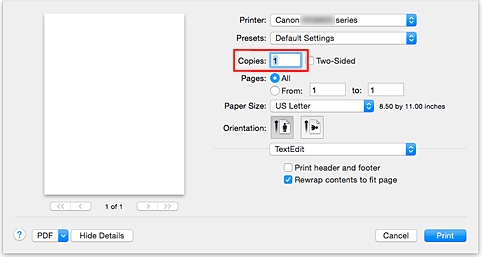 figura:Cópias na caixa de diálogo Imprimir