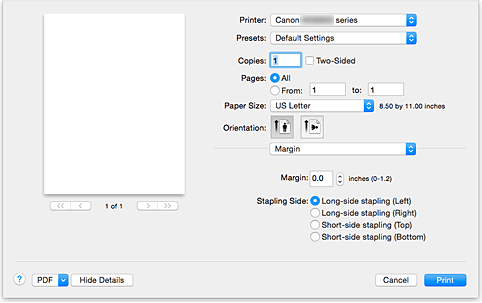 figura:Margem na caixa de diálogo Imprimir