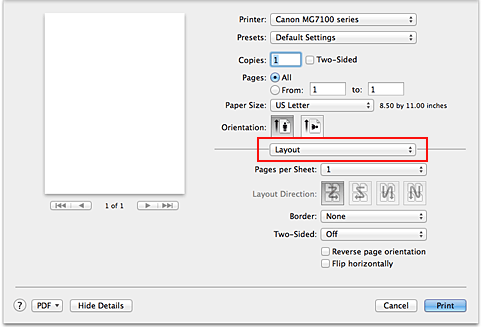 figure:Layout in the Print dialog