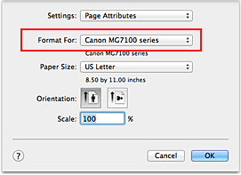 figure:Format For of Page Attributes in the Page Setup dialog