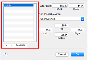 figure:Custom Paper Sizes dialog