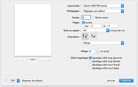 figure&nbsp;:&nbsp;Marge dans la boîte de dialogue Imprimer
