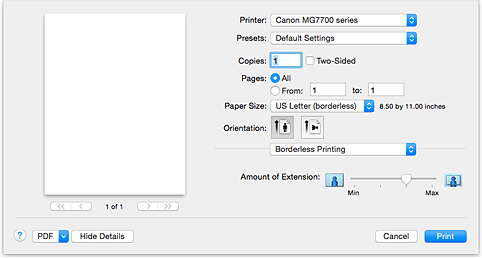 rysunek: Drukowanie bez obramowania w oknie dialogowym Drukuj