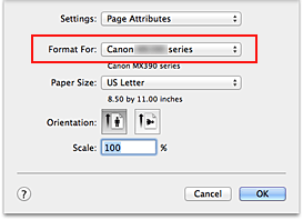 figure:Format For of Page Attributes in the Page Setup dialog