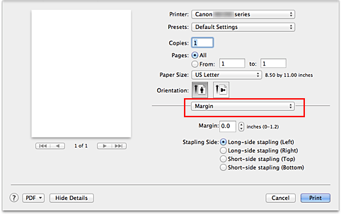 figure:Margin in the Print dialog