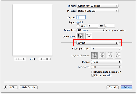 figure:Layout in the Print dialog