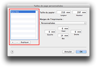 figure : Boîte de dialogue Tailles de page personnalisées