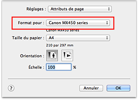 figure : Format pour les attributs de page de la Boîte de dialogue Configuration de la page