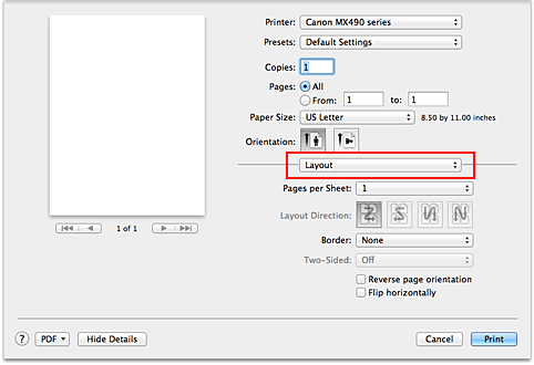 figure:Layout in the Print dialog