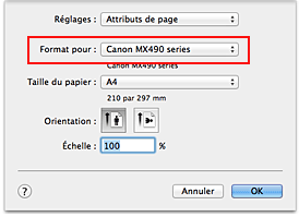 figure : Format pour les attributs de page de la Boîte de dialogue Configuration de la page