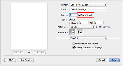 figure:Two-Sided in the Print dialog