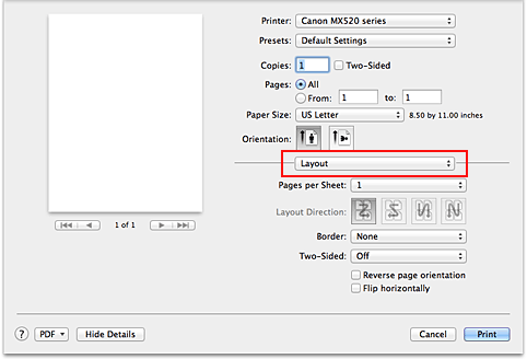 figure:Layout in the Print dialog