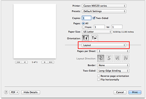 figure:Layout in the Print dialog