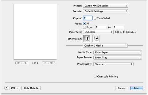 figure:Quality & Media in the Print dialog