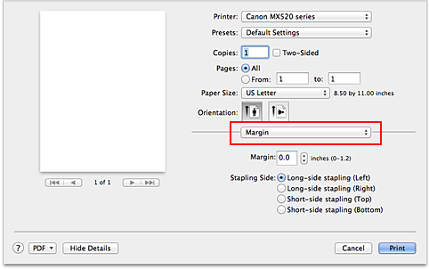 figure:Margin in the Print dialog