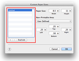 figure:Custom Paper Sizes dialog