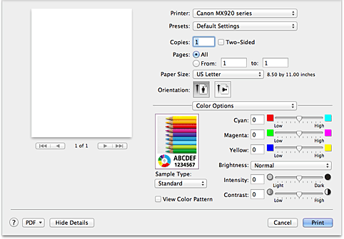 figura: Opzioni colore nella finestra di dialogo Stampa