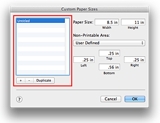 figure:Custom Paper Sizes dialog