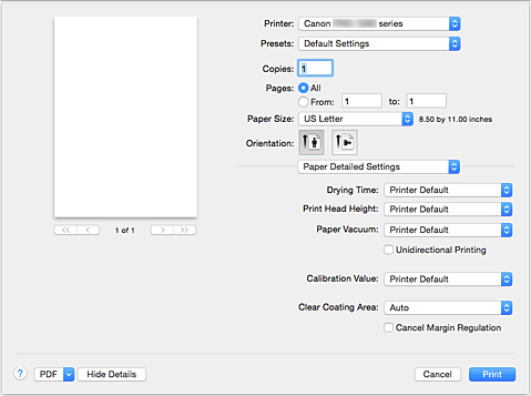 figure:Paper Detailed Settings in the Print dialog