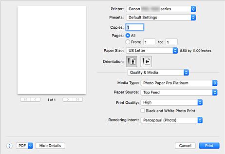 figure:Quality & Media in the Print dialog