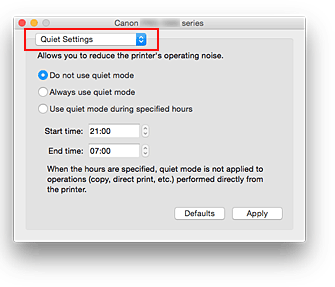 figure:Quiet Settings in the Canon IJ Printer Utility2