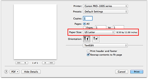 figure:Paper Size in the Print dialog