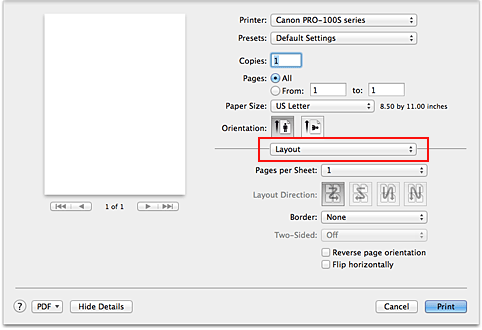 figure:Layout in the Print dialog