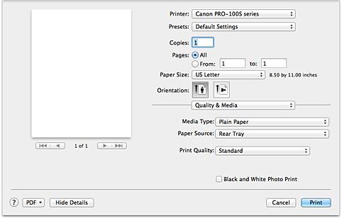 figure:Quality & Media in the Print dialog