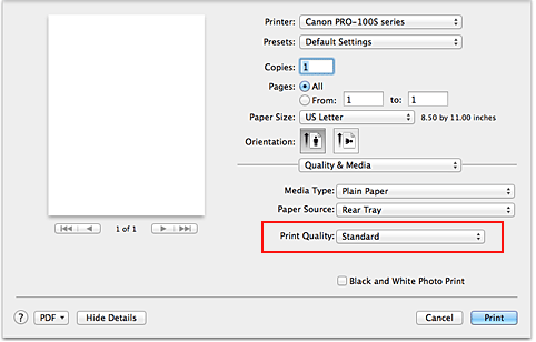 figure:Print Quality of Quality & Media in the Print dialog