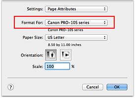 figure:Format For of Page Attributes in the Page Setup dialog