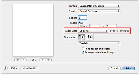 figure:Paper Size in the Print dialog