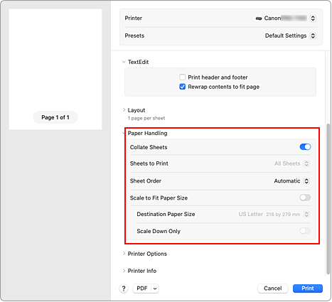 figure:Paper Handling in the Print dialog