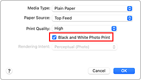 figure:Black and White Photo Print of Quality & Media in the Print dialog