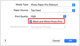 figure:Black and White Photo Print of Quality & Media in the Print dialog