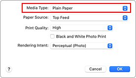 figure:Media Type of Quality & Media in the Print dialog