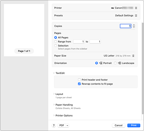 figure:Print dialog