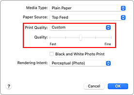 figure:Select Custom from Print Quality of Quality & Media in the Print dialog