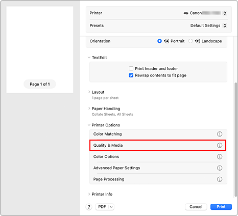 figure:Quality & Media in the Print dialog