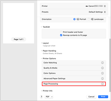 figure:Page Processing in the Print dialog