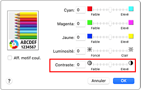 figure&nbsp;: Contraste des options de couleur dans la boîte de dialogue Imprimer
