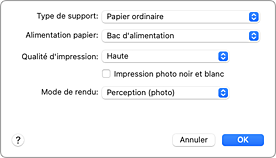 figure&nbsp;:&nbsp;Qualité et support dans la boîte de dialogue Imprimer